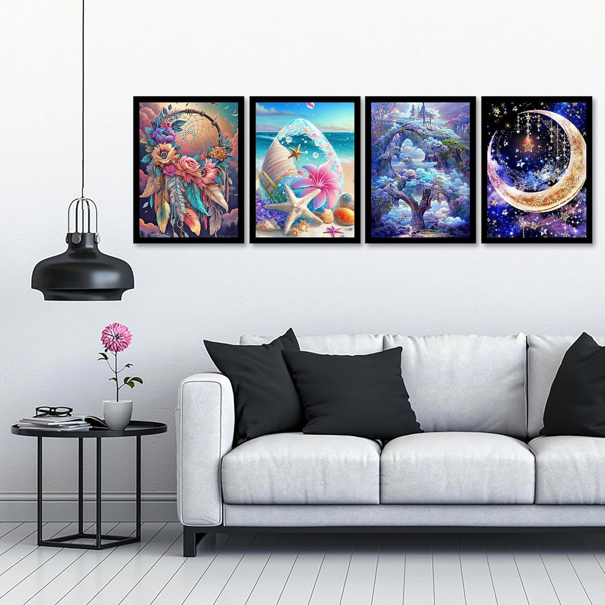 Mystara 12 Pack Diamond Painting Kits for Adults,Landscape Moon Diamond Beach Painting Set for Gift Home Wall Decor - 5D DIY Craft Kit with Diamonds(Modern-3) Mystara