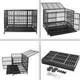WOKEEN 48/38 Inch Heavy Duty Dog Crate Cage Kennel with Wheels, High Anxiety Indestructible, Sturdy Locks Design, Double Door and Removable Tray, Extra Large XL XXL WOKEEN