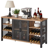 FATORRI Industrial Wine Bar Cabinet for Liquor and Glasses, Farmhouse Wood Coffee Cabinet with Wine Rack, Metal Sideboard and Buffet Cabinet (55 Inch, Rustic Oak) FATORRI