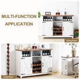 EROMMY Farmhouse Wine Bar Cabinet, 51" Sideboard Buffet Cabinet with Detachable Wine Rack and 3 Open Storage Compartments, Rustic Liquor Cabinet for Dining, Living Room, Kitchen, White EROMMY