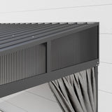 Homsee 12x14 FT Wall Mounted Gazebo with Curtains & Netting, Hardtop Lean to Gazebo with Galvanized Iron Roof & Aluminum Frame, Outdoor Pergola for Patio, Deck, Backyard, Black Homsee