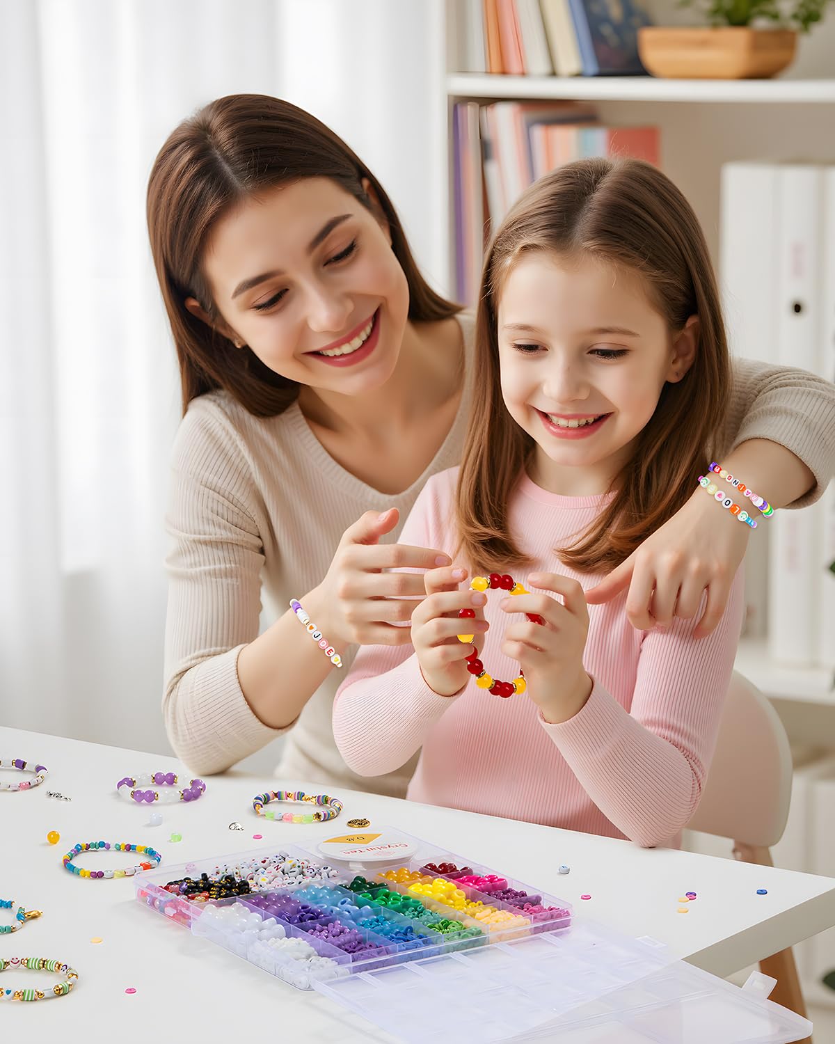Taybonds Friendship Bracelet Making Kit- 24 Colors Beads Kit for Bracelets with Clay Beads, 4mm Seed Beads, Pony Beads, 8mm Glass Beads, Letter Beads and Charms, Jewelry Making Kit Gift for Girls 6-12 Taybonds