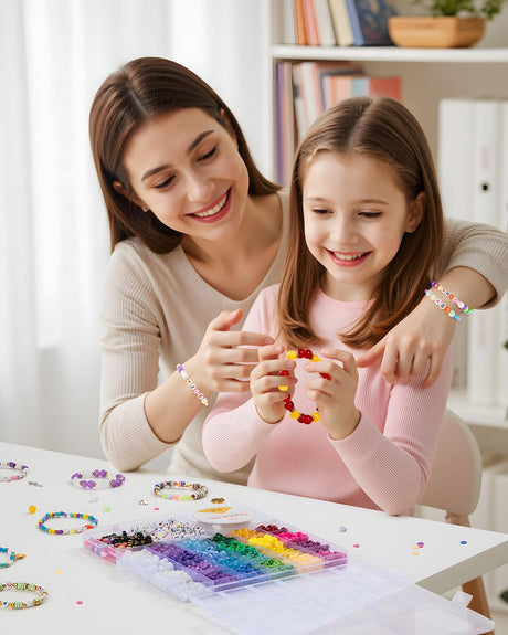 Taybonds Friendship Bracelet Making Kit- 24 Colors Beads Kit for Bracelets with Clay Beads, 4mm Seed Beads, Pony Beads, 8mm Glass Beads, Letter Beads and Charms, Jewelry Making Kit Gift for Girls 6-12 Taybonds