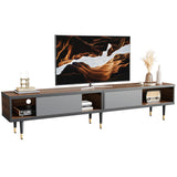 Bestier Mid Century Modern TV Stand for 85 inch tv, Entertainment Center with Storage and Sliding Doors, 2 in 1 Long TV Cabinet for Living Room, Ancona Walnut Bestier