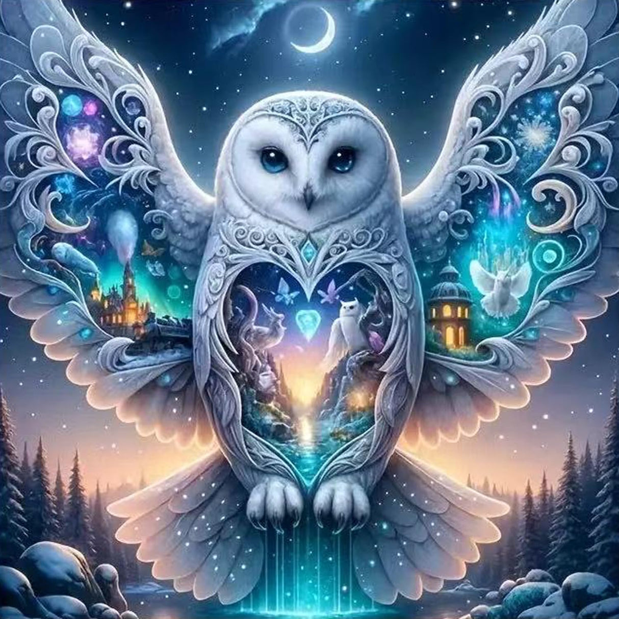 ZHUDENGXJL Owl Diamond Painting Kits for Adults-Starry Moon Diamond Art Kits for Adults, 5D Diamond Painting Kits Owl Castle for Adult,DIY Full Drill Paint with Diamond,Home Wall Decor 12 X 12inch ZHUDENGXJL