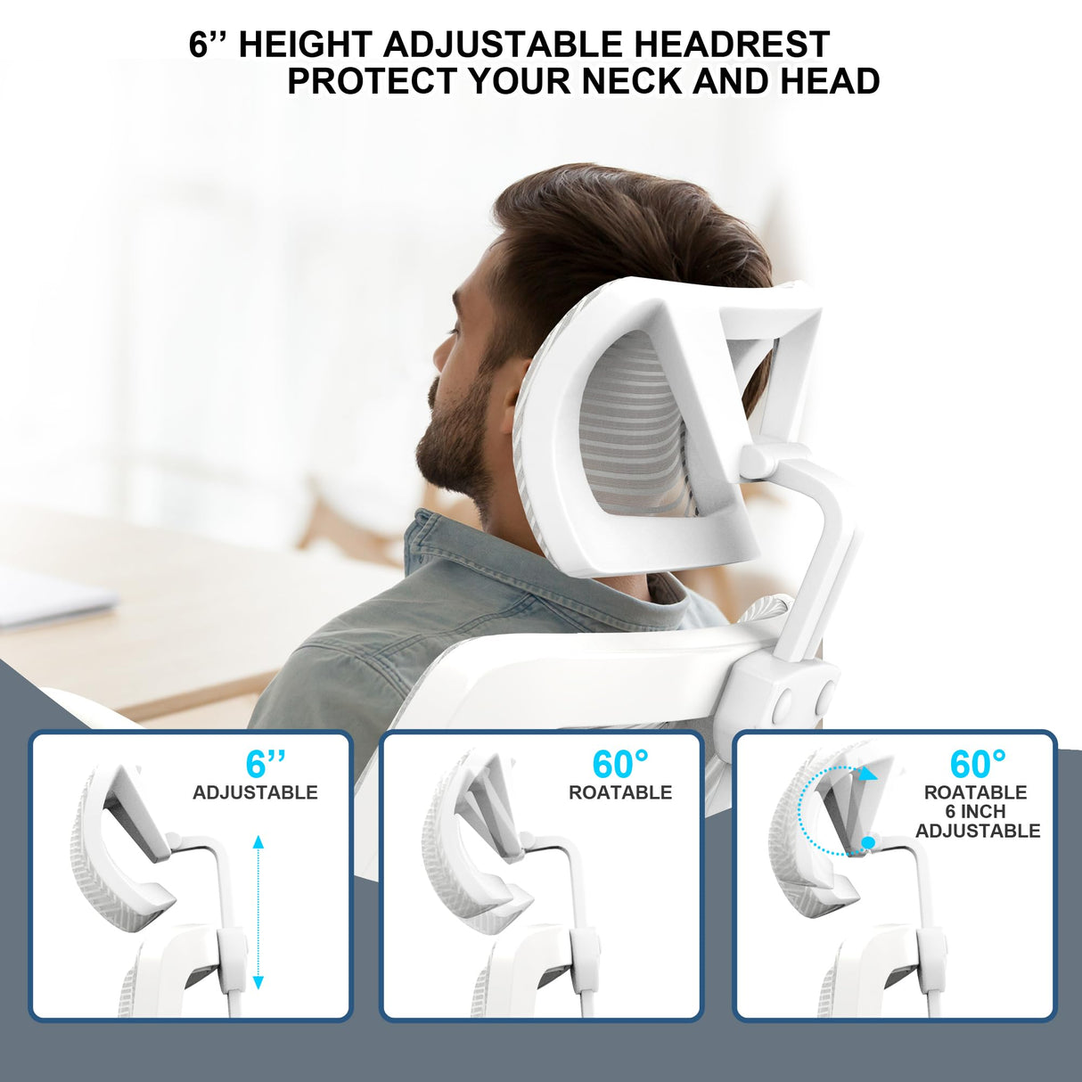 Home Office Chair, Ergonomic Comfy Desk Chair, High Back Computer Chair- Adjustable Headrest with Flip-Up Arms, Lumbar Support, Swivel Executive Task Chair (Modern, White) CYKOV