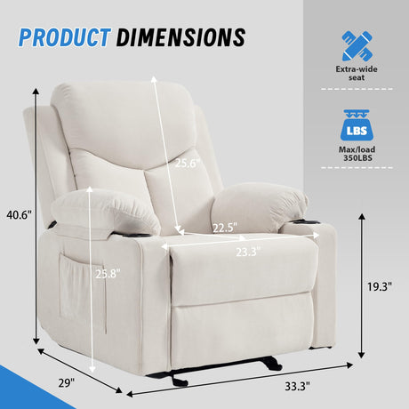 Sftaiyou Manual Rocker Recliner Chair for Adults with Vibration Massage,Glider Rocking Recliner Chairs for Living Room Bedroom Overstuffed Soft Reclining Sofa Chair with Pockets and Cup Holds (Beige) Sftaiyou