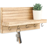 Lwenki Decorative Key Holder for Wall with Shelf, Entryway Shelf with Hooks Holds Leashes, Jackets and Glasses – Sturdy Wood Keyholder Entrance Hanger with Mounting Hardware (Wood) Lwenki