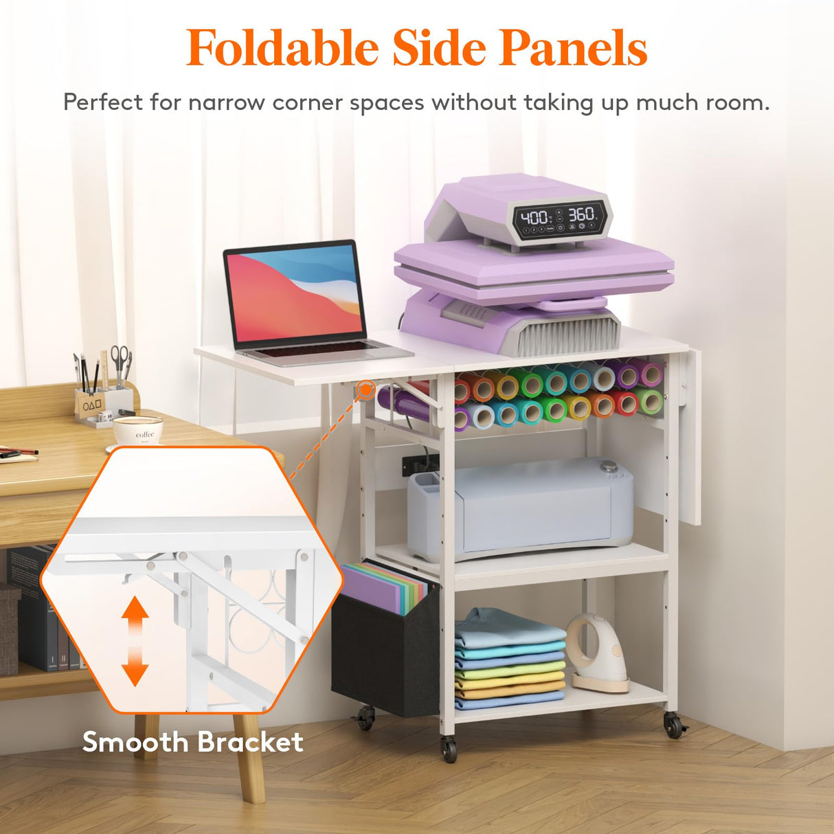 Lifewit 3 Tier Foldable Heat Press Table with Charging Station, Movable Heavy Duty Heat Transfer Machine Stand with Vinyl Roll Holder for T Shirt Printer Machine and Sublimation Printer Lifewit