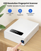 EAMIRUO Small Handgun Safe for Pistol Unlock with Fingerprint/Keypad/Key/App, Slide-Away Gun Lock Box Biometric Pistol Safe for Nightstand Bedside (White) EAMIRUO