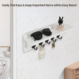 Lwenki Wall Key Holder with Shelf, Rustic Shelf with Hooks Made of Paulownia Wood Holds Keys, Dog Leash, Bags and More - 13.7" W x 4.7" H x 3.5" D Decorative Key Hanger and Entryway Shelf (White) Lwenki