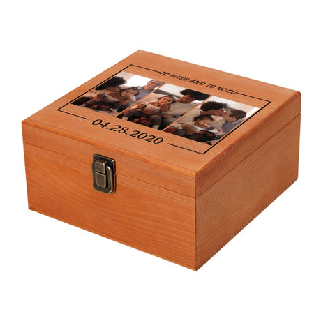 Cooayyaooc Personalized Memory Box with Photo & Text Custom Wooden Keepsake Box with Lids Wood Storage Box Customized Picture, Gifts for Wedding Cooayyaooc