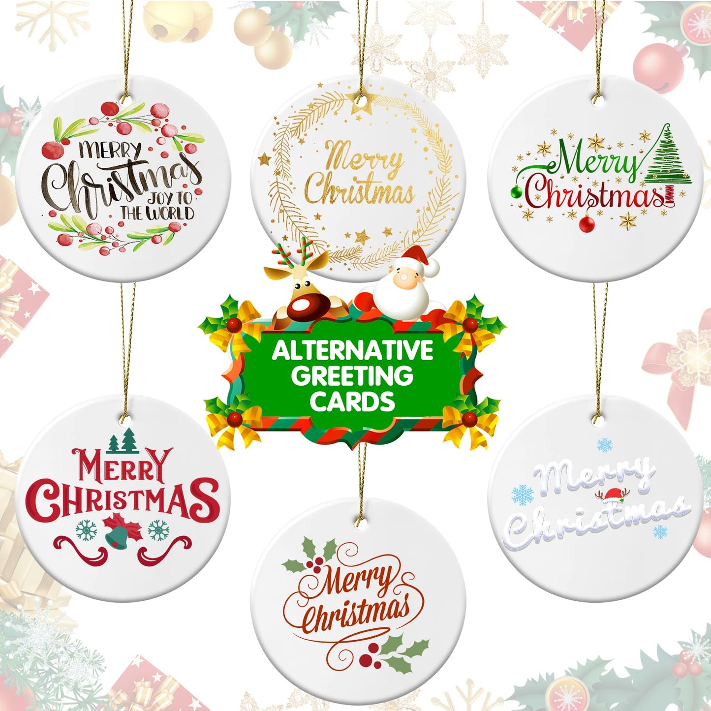 Adboros 50PCS Sublimation Ceramic Ornament Blanks, 3" Round Ceramic Ornaments Bulk Set DIY Pendants with Ribbon for Crafts Heat Transfer Print Christmas Halloween Ornaments Supplies Decor