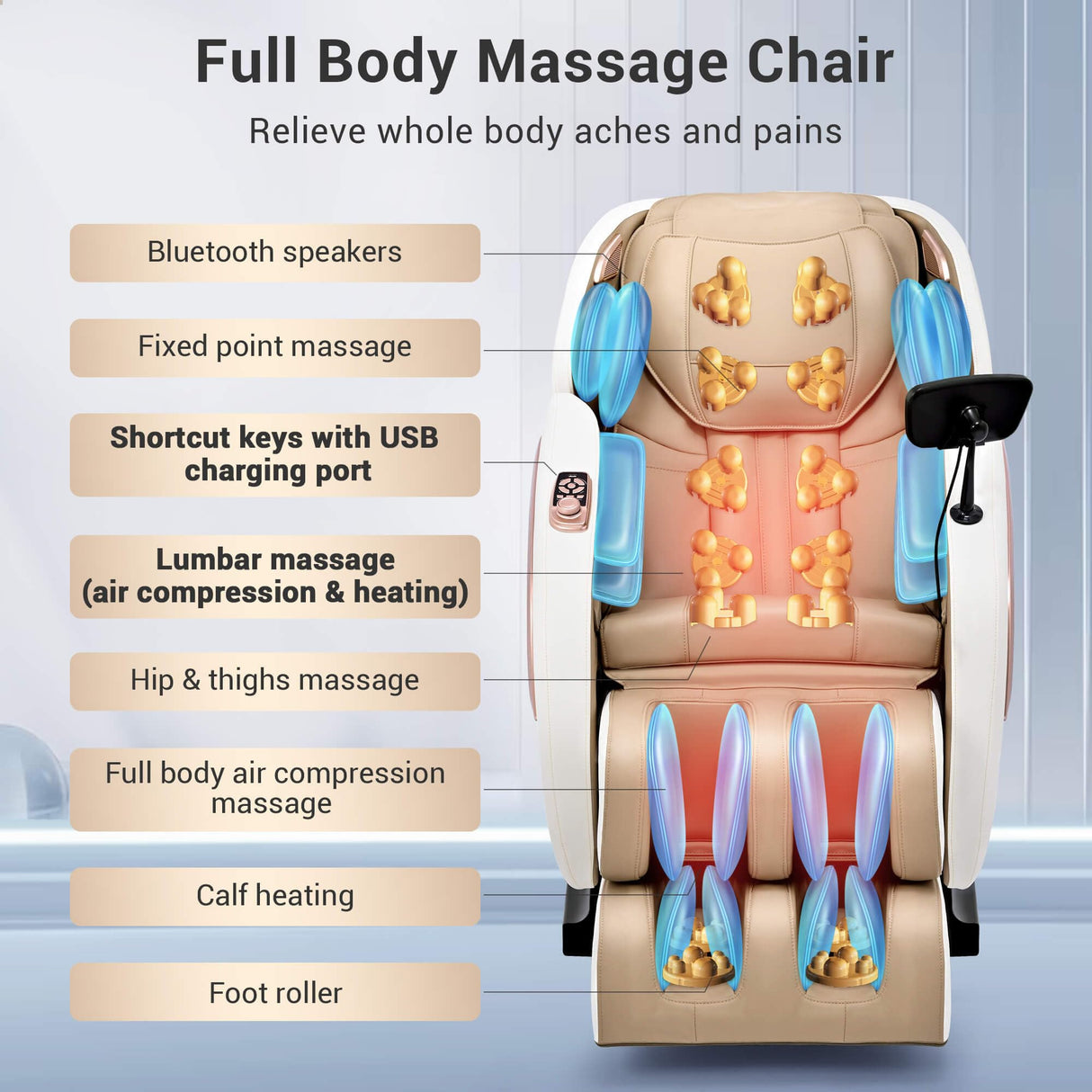 Massage Chair Full Body with Heat, Full Body Zero Gravity Shiatsu Massage Chair, Kneading Recliner w/ 20 Auto Modes, Foot Massage, Bluetooth, USB Charging Port, Touch Screen Controller Mazzup