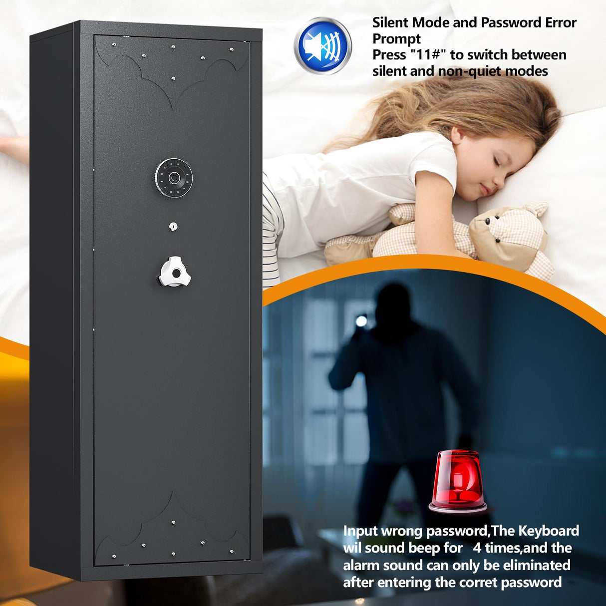 KAER [ 2024 New 10-12 Gun Safe, Large Gun Safe for Home Rifle and Pistol, Gun Cabinet, Rifle Safe, Quick Access Gun Safe KAER