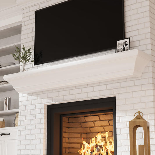 Eshoma Fireplace Mantel - 72 Inch Floating Shelf for Over Fireplace - Wood Mantel with Invisible Heavy Duty Wood Bracket, Modern Wall Mounted Mantle Shelf, White, 72 X 8 X 6