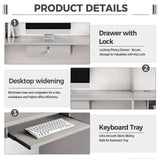 Nuipesn Modern Reception Desk Front Desk with LED Strip Lighting, Lockable Drawers, and Versatile Storage for Office, Checkout (Gray/Regular Type, 86.61" L*23.62" W*39.37" H) Nuipesn