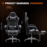 Sweetcrispy Video Game Desk Chair - Ergonomic Computer with Footrest and Comfy Lumbar Support, PU Leather Recliner with Headrest, Fixed Up Armrest, Height Adjustable with 360° Swivel, for Adults, Grey Sweetcrispy