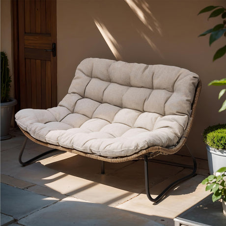 Crestlive Products Outdoor Loveseat, 2 Seater Outdoor Couch with Soft Cushion, All-Weather Boho Rattan Patio Furniture for Balcony, Poolside, Backyard, Porch (Beige) Crestlive Products