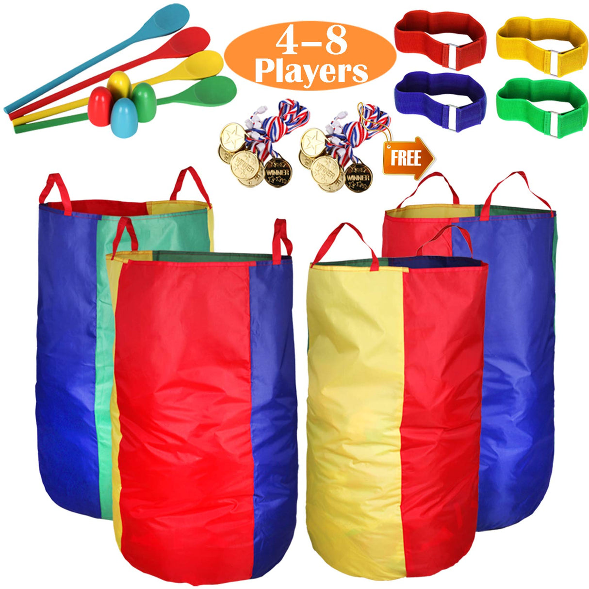 CWLAKON Outdoor Games, Potato Sack Race Bags for Kids Adults, Egg Spoon Relay Race, 3 Legged Race Bands, Birthday Party, Field Day Family Reunion Carnival Outside Yard Lawn Easter Fall Festival Games CWLAKON