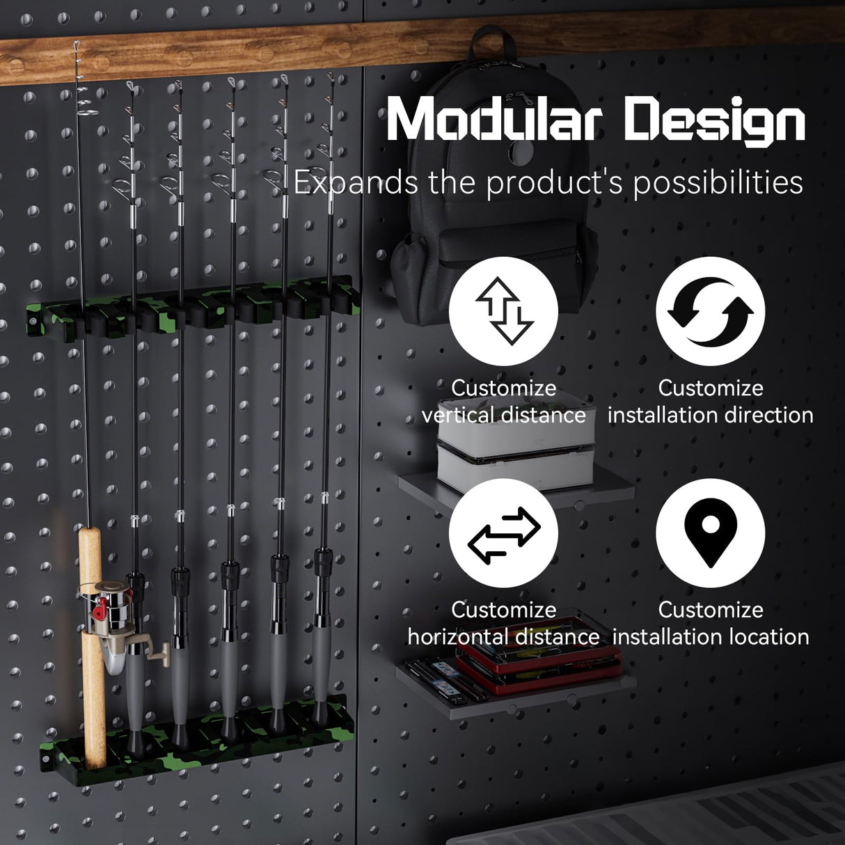 Tcakelox Fishing Rod Holder for Garage Fishing Pole Holders Fishing Rod Rack Vertical Wall-Mounted for Garage Stores 6 Rods or Combos Fits Most Rod Diameters (Vertical Black, 1 Pair) Tcakelox