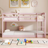 KOMFOTT Low Bunk Bed Twin Over Twin, Solid Wood Bunk Bed Frame with Built-in Ladder & Safety Guardrails, Space-Saving Low Bunk Bed for Kids, Teens, No Box Spring Needed KOMFOTT