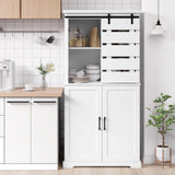 BOTLOG Tall Kitchen Pantry, Large Wood Storage Cabinet with Sliding Barn Door and Adjustable Shelves, Tall Freestanding Cupboard for Dining Room, Living Room, Laundry, White BOTLOG