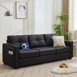 TYBOATLE 88" W Black Faux Leather Sofa Couches for Living Room, Mid-Century Modern Tufted Comfy Small Loveseat w/USB and Wide Arms, 3 Seater Office Cloud Couch for Small Space Apartment Bedroom TYBOATLE