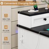 BTHFST Executive Desk with File Drawer, Computer Desk with Monitor Stand, Home Office Desk with Drawers & Storage Cabinet, Writing Desk with Charging Station & LED Lights, White BTHFST