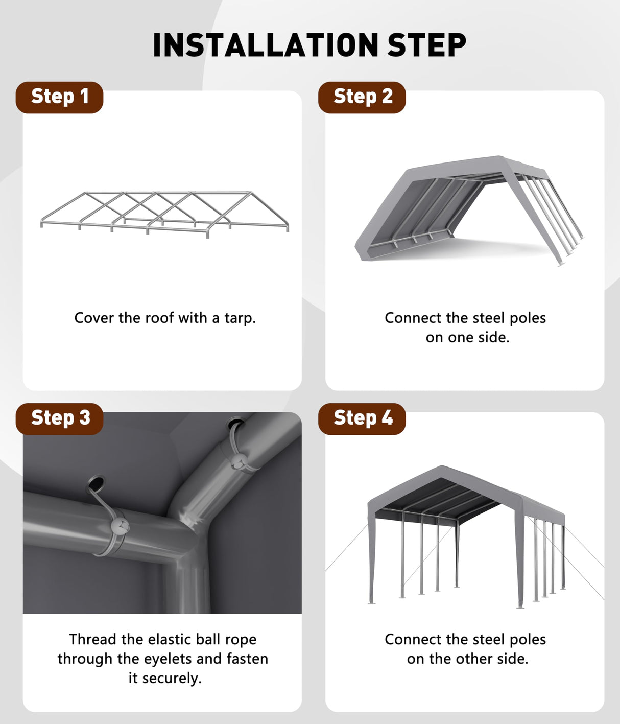 GarveeLife 25'x 13'x 11' Windproof Carport Top Replacement Cover Grey Heavy-Duty Garage Top Tent Shelter Tarp Waterproof & UV Protected (Top Cover ONLY, Frame Not Included) GarveeLife