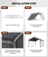 GarveeLife 25'x 13'x 11' Windproof Carport Top Replacement Cover Grey Heavy-Duty Garage Top Tent Shelter Tarp Waterproof & UV Protected (Top Cover ONLY, Frame Not Included) GarveeLife