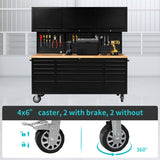 CHETTO 72-inch Tool Chest Rolling Tool Cabinet with 15 Storage Drawers 4 Wheels 3 Upper Cabinet SS-Pegboard Workbench Black CHETTO C