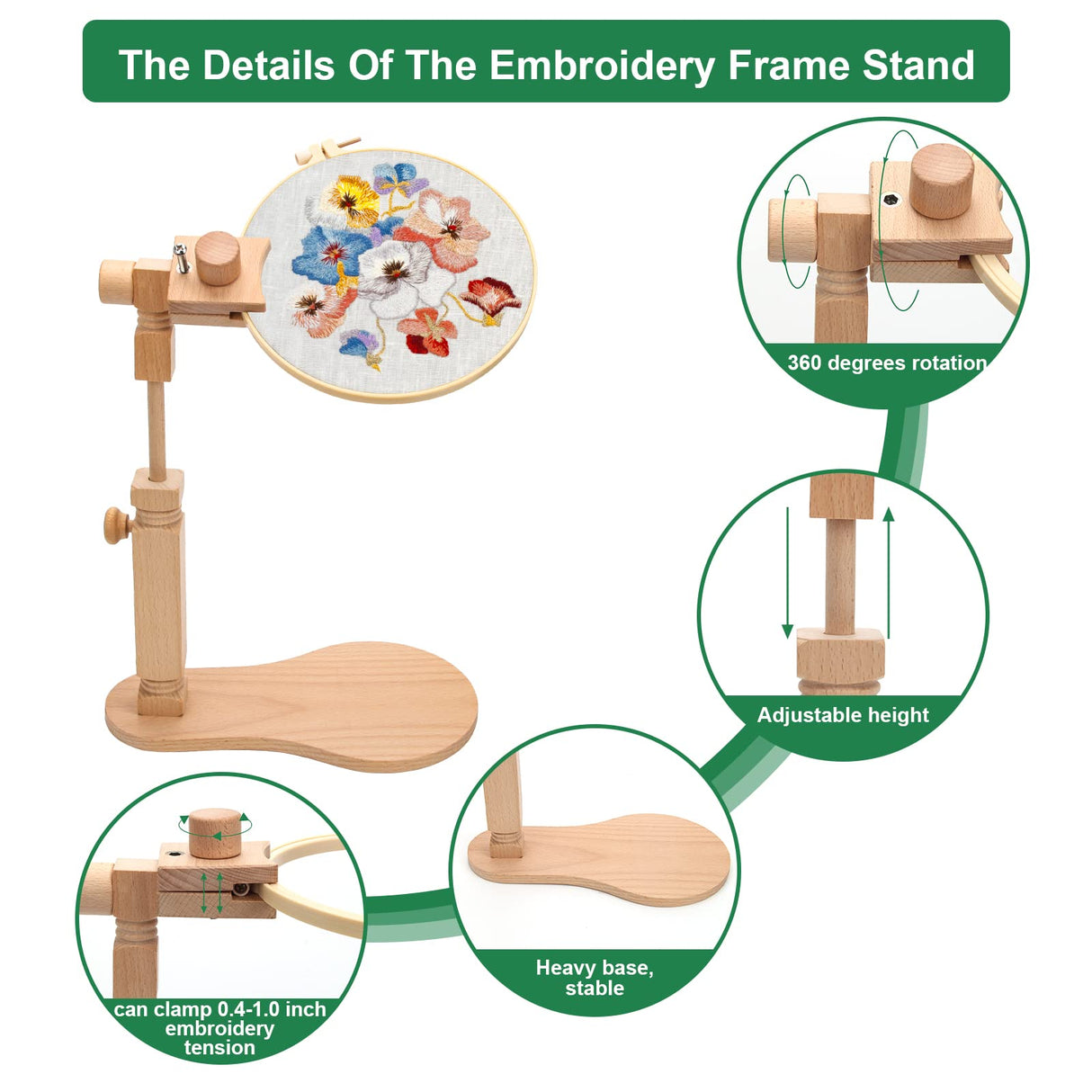 Rotated Adjustable Embroidery Frame Stand, Pletpet Embroidery Hoop Stand Desk Clamp with 2Pcs Embroidery Hoop 7.9 in+6.5 in - for Arts Crafts Sewing Needlework Embroidery Supplies Pletpet