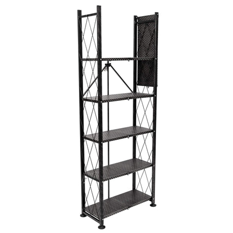 Origami 6 Tier Classic Stamped Metal Storage Shelves for Books, Decor, Vinyl Records, and Garage Organization and Storage, Black Origami