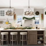 GEPOW Farmhouse Wood Chandelier, Round Drum Light Fixture for Dining Room, Living Room, Bedroom, Kitchen Island and Foyer GEPOW