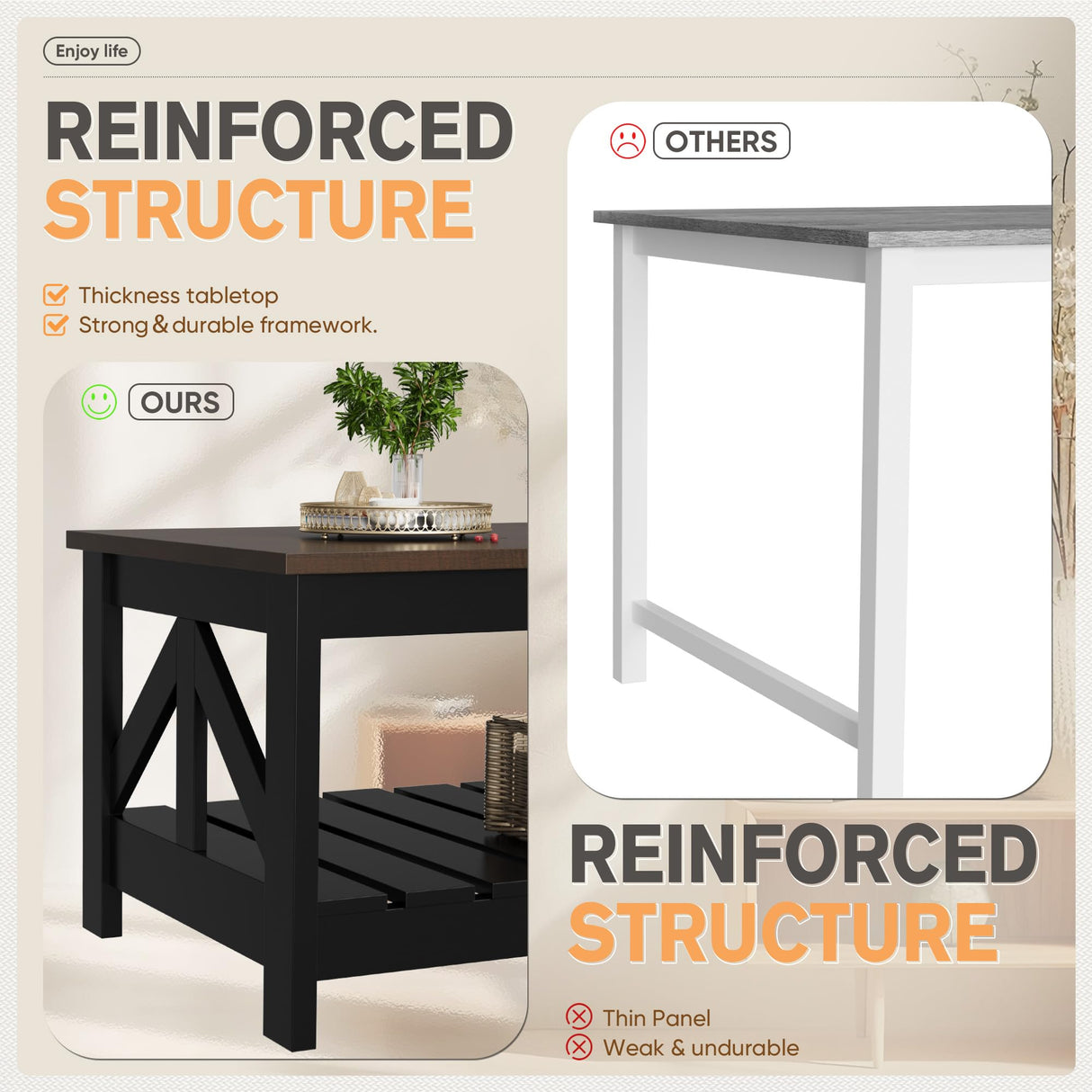 YESHOMY Farmhouse Coffee Table, Coffee Tables for Living Room, Farmhouse Square Coffee Table with Storage, Couch Table, Small Tables for Small Spaces, Brown and Black YESHOMY