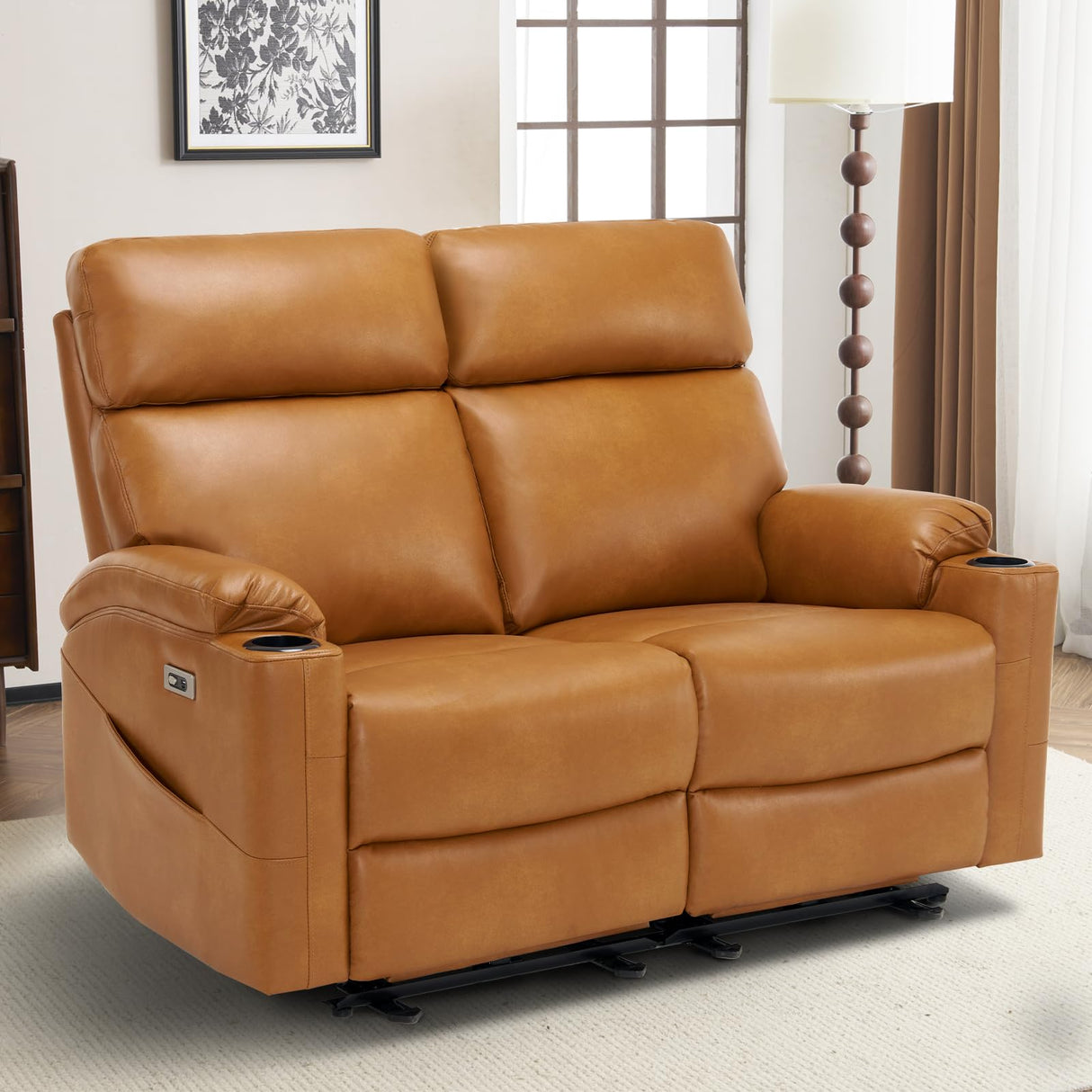 PALLOME Power Recliner Loveseat, Electric Reclining Sofa with USB & Type-C Ports, Wall Hugger Recliner with Extended Footrest, Loveseat Couch for Living Room, RV (Brown) PALLOME