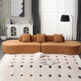 Suheww 130.5” Modern Curved Floor Combination Sofa, Curved Sectional Sofa Couch for Living Room, Deep Seat 4-Seater Oversized Terrycloth Fabric Sofa with 3 Pillows for Apartment Bedroom Office(Brown) Suheww