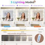 Hasuit 48.8'' Large Vanity Desk with Lighted Mirror & Power Outlet, White Makeup Vanity Table with 6 Drawers, 4 Shelves and 1 Storage Cabinet, Glass Tabletop Bedroom Dressing Table, 3 Lighting Modes Hasuit