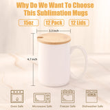 RAINBOWTIE Sublimation Mugs 15 oz Sublimation Mugs Blank with Bamboo Lid White Coffee Mugs Sublimation Coffee Mugs Mug Sets Coffee Cup with Lid Set of 12 RAINBOWTIE