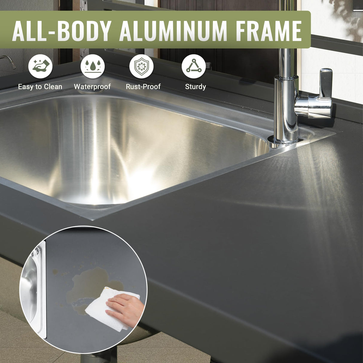 Domi Outdoor Kitchen Island, 5-Piece Modular Kitchens Counter with Whole Aluminum Finish & Shelf & Wall Hanging & Countertop & Sink & Storage Box & Cover, Kitchen Series for Deck Patio, Dark Gray domi outdoor living