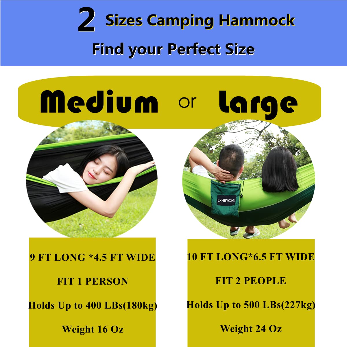 Camping Hammock Double & Single Portable Hammocks Ultralight Nylon Parachute Hammocks with 2 Tree Straps for Backpacking, Travel, Beach, Backyard, Camping, Hiking (Medium, Camouflage) LXHBYCXG