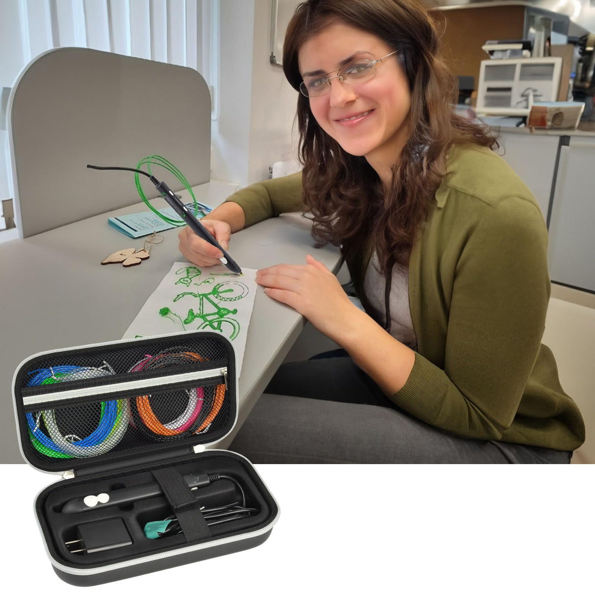 PAIYULE Case Compaitble with 3Doodler Flow for 3D Printing Pen for Teens Adults Creators, Storage Holder for 3D Pens Free Refill Filaments, Organizer Box for 3D Printer Drawing Accessories (Bag Only) PAIYULE