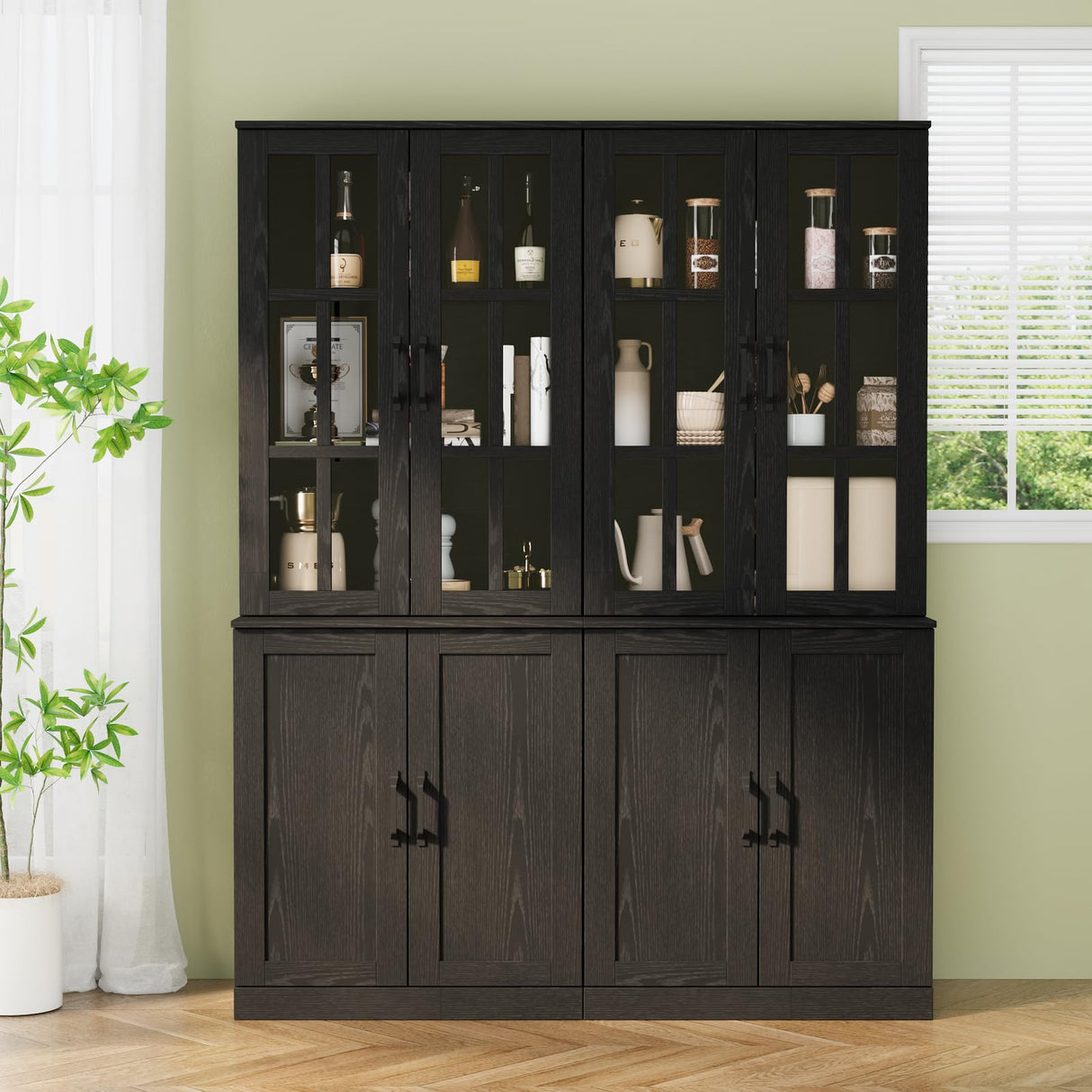 VOWNER TV Stand for TVs up to 75", 4-Piece TV Hutch with Cabinets, Entertainment Center with Bookshelves, Modular TV Console for Living Room, 2D+2H (Black, 111.12" W) VOWNER