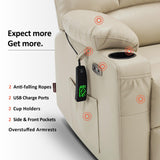 MCombo Oversized Dual Motor Power Lift Recliner Chair Sofa with Massage and Heat for Big Elderly People, Infinite Position, USB Ports, Faux Leather R7677 (Beige, Medium-Oversize) MCombo