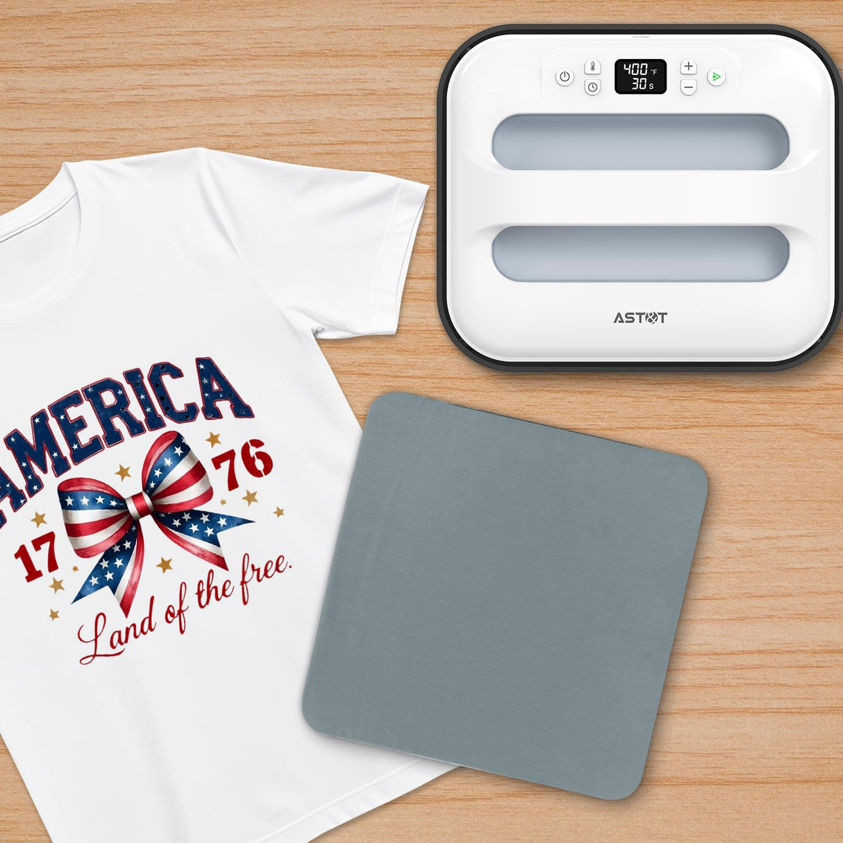 AST&T Heat Press Machine 12" x 10" Portable & Easy Heat Press for for T-Shirts, Pillows, Tote Bags & More White (Heat Press+Mat) AST&T