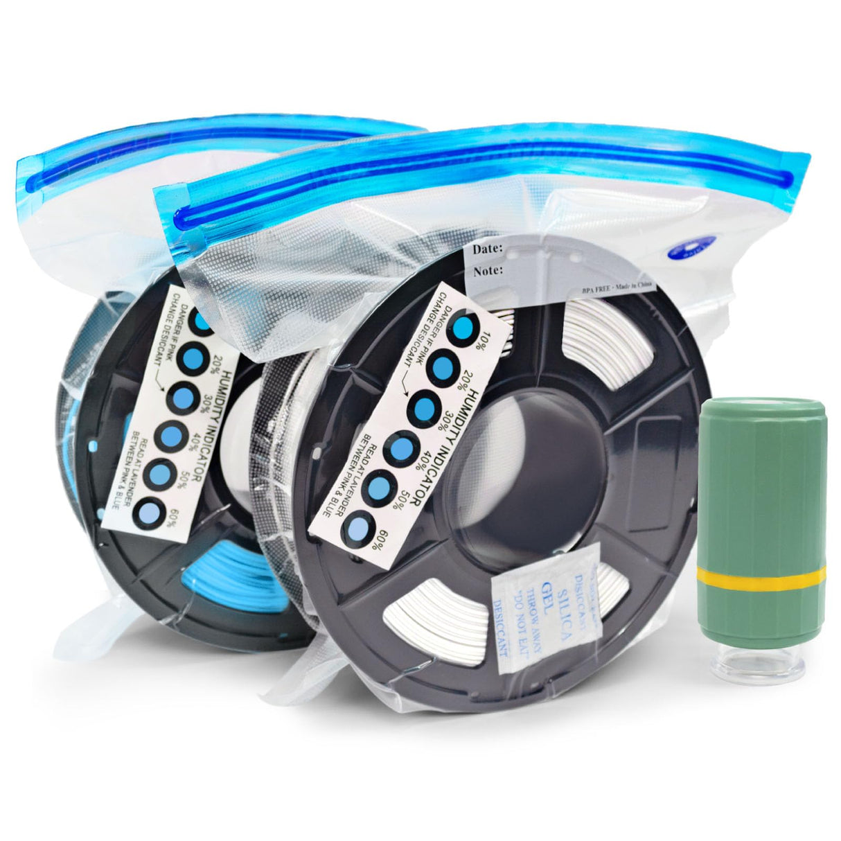 YOOPAI Filament Storage Bags Kit 32 Pcs with Auto Pump, 10 Filament Vacuum Storage Bags Plus 10 Desiccants/Humidity Indicator Cards and 2 Clips, Filament Storage Box Designed for Filament Storage YOOPAI
