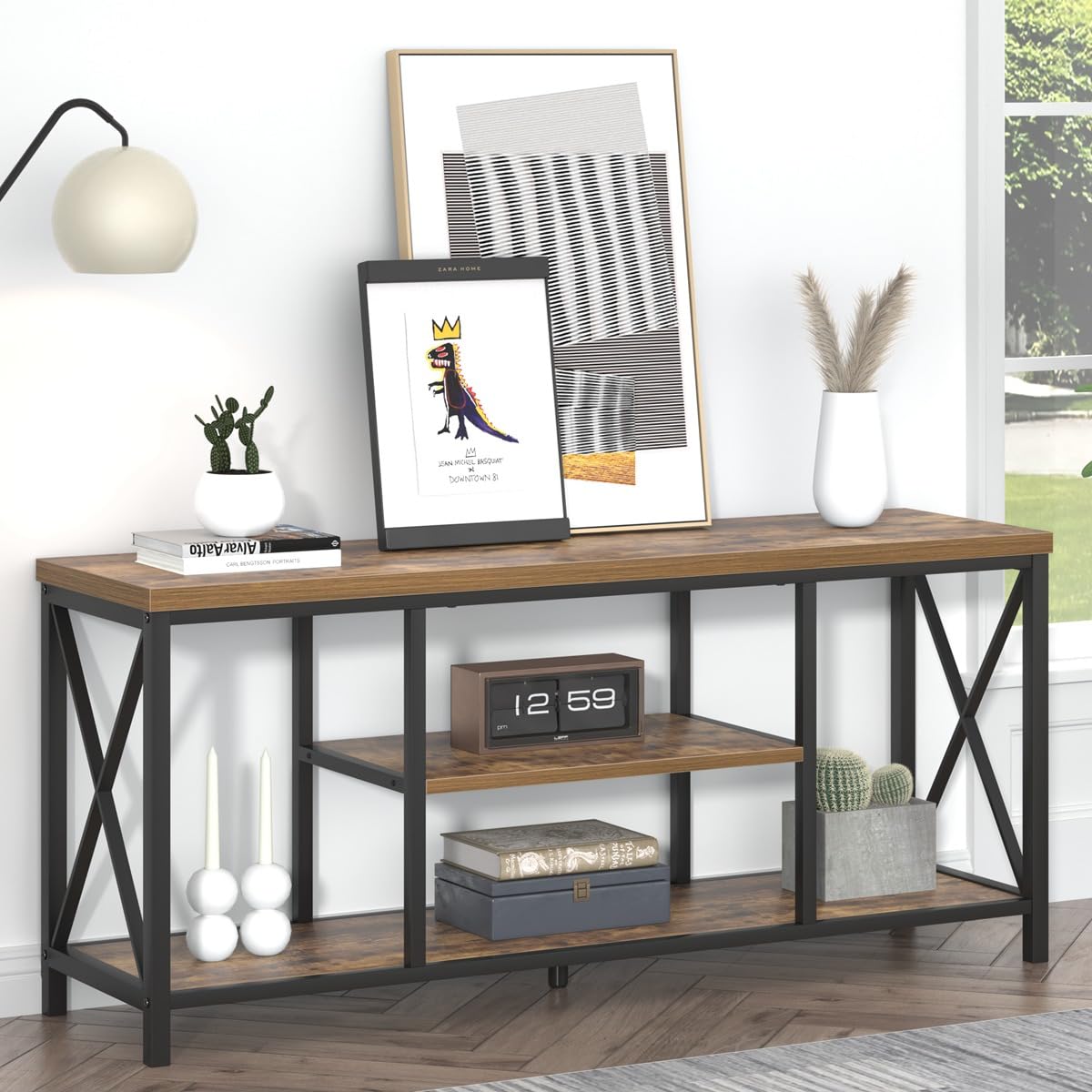 EXCEFUR 55 Inch TV Stand for Televisions up to 65 Inch, Modern Entertainment Center with Storage Shelves, Industrial Media TV Console for Living Room, Bedroom, Rustic Brown EXCEFUR