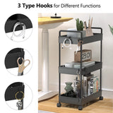 SOLEJAZZ Rolling Storage Cart, 3 Tier Utility Cart Mobile Slide Out Organizer, Bathroom Standing Rack Shelving Unit Organizer for Kitchen, Bathroom, Laundry Room, Black SOLEJAZZ