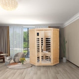 IVYHAVEN Home Far Infrared Sauna, Sauna Room 2-3 Person Canadian Hemlock Corner Sauna with 7 Low EMF Heaters 2 LED Reading Lamp 3 Chromotherapy Lights for Indoor, Bluetooth, LCD Display-Control IVYHAVEN